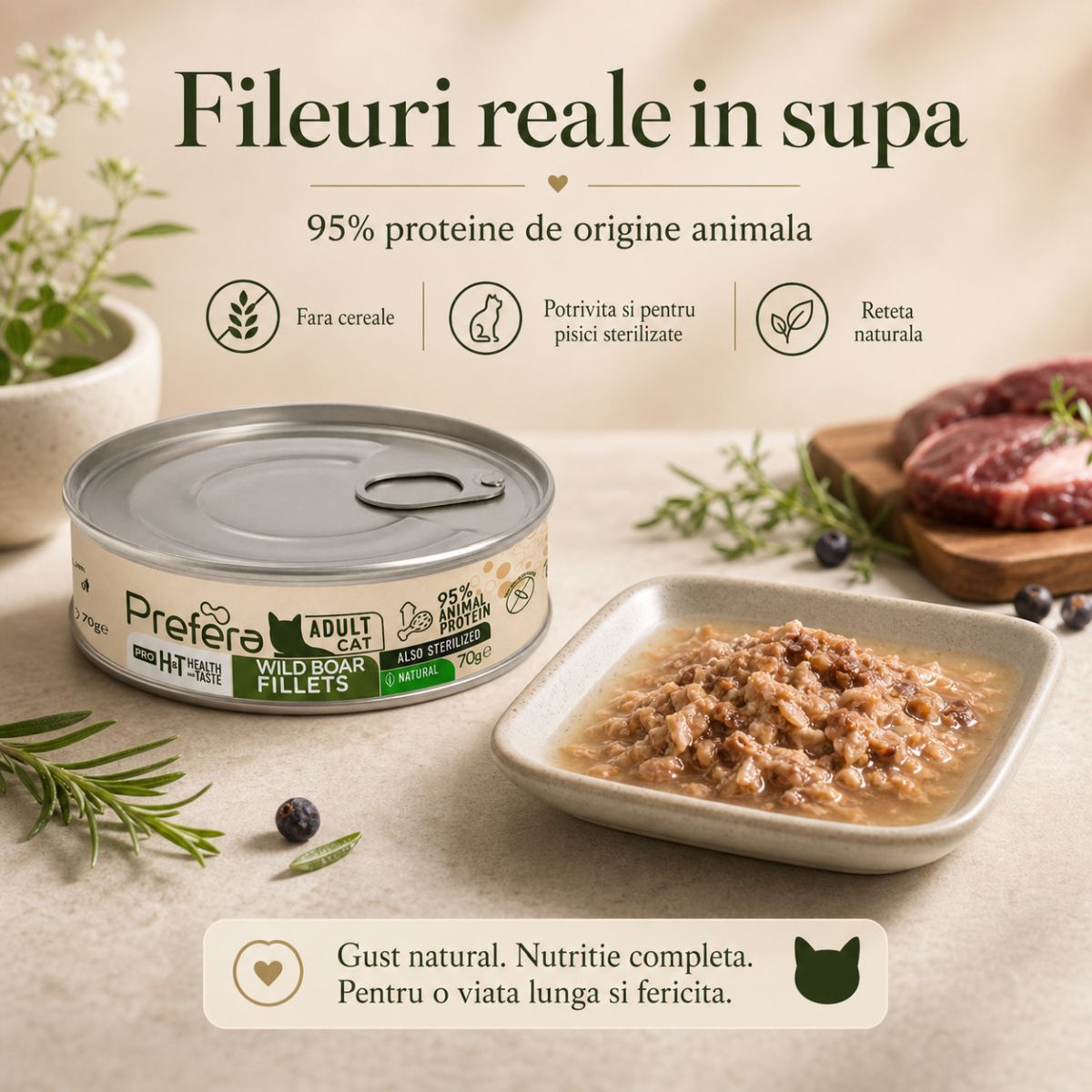 PREFERA Pro H&T Fillets, Mistreț, conservă hrană umedă fără cereale pisici, (în supă), 70g - imagine 4
